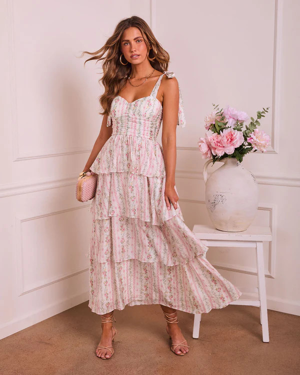 Honey Blush Tiered Floral Midi Dress | VICI