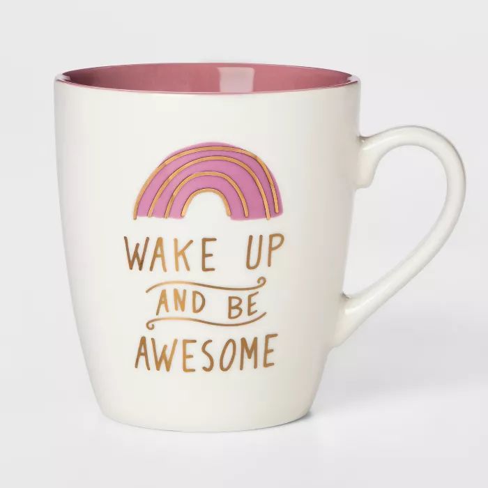 27oz Stoneware Wake Up And Be Awesome Mug White/Pink - Threshold™ | Target