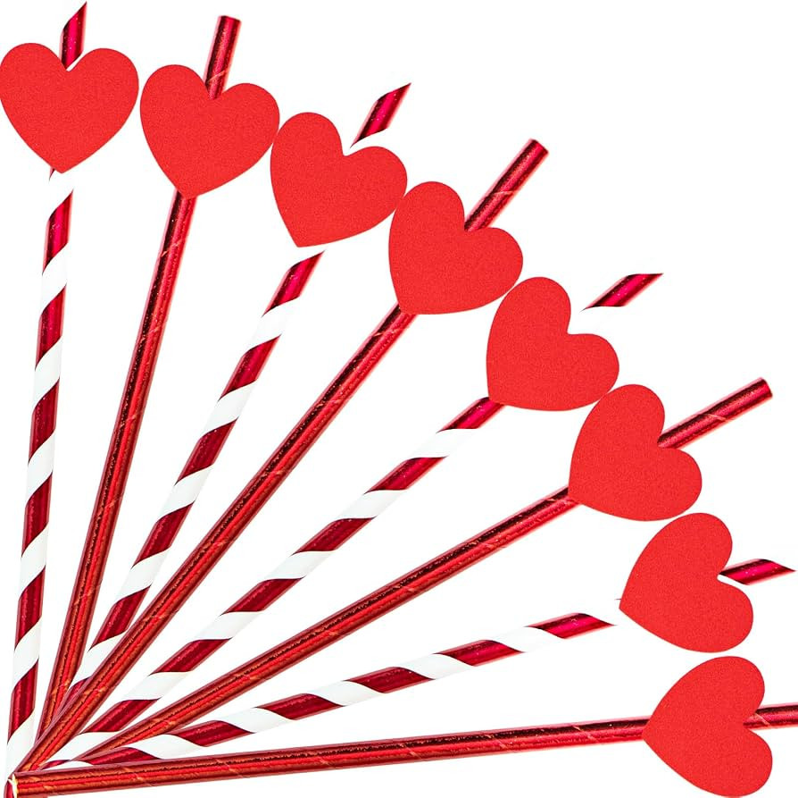 100 Pieces Valentine's Day Paper Straws Red Heart Disposable Drinking Straws Heart Shaped Slices ... | Amazon (US)