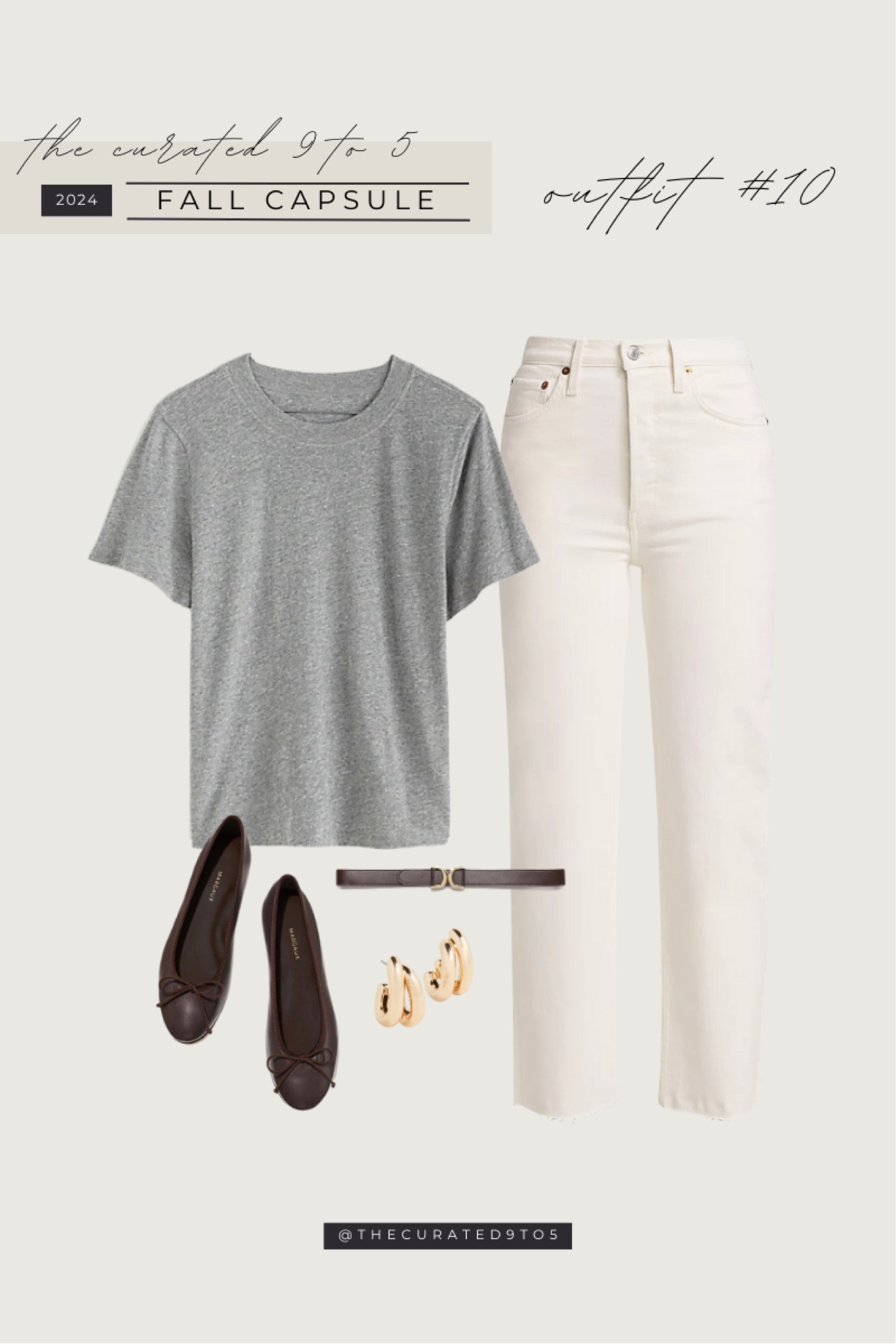 TC9T5 2024 Fall Capsule | Outfit #10

Fall outfit, styled fall capsule, capsule wardrobe, off white denim, ecru denim, white jeans, tee, t-shirt, boxy tee, flats, ballet flats, chocolate brown, leather belt, skinny belt, gold earrings, gold hoops

#LTKStyleTip #LTKFindsUnder100 #LTKShoeCrush