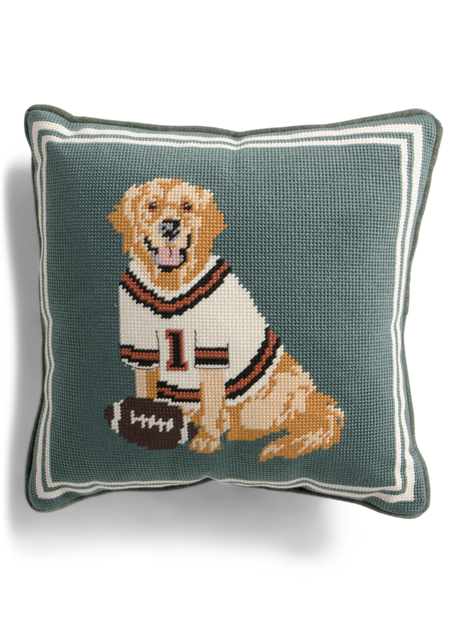 14x14 Needlepoint Football Fan Dog Pillow | TJ Maxx
