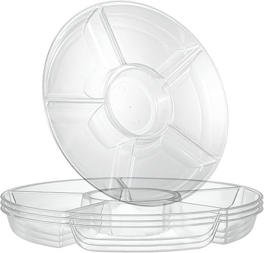 Plasticpro 6 Sectional Round Plastic Serving Tray/Platters Clear Pack of 2 | Amazon (US)