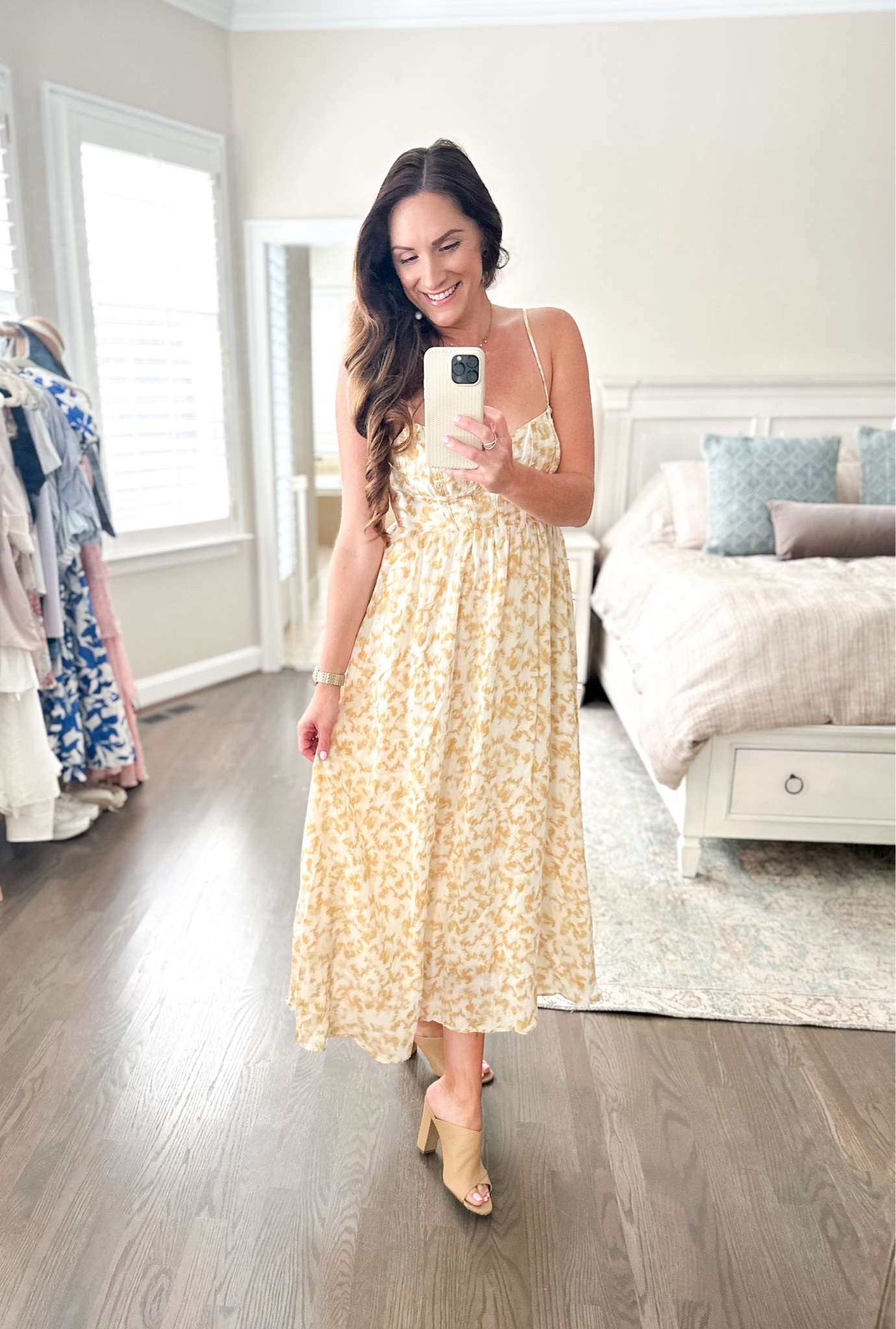 Yellow pattern midi dress with adjustable straps. 💛

#LTKFamily #LTKOver40 #LTKSeasonal