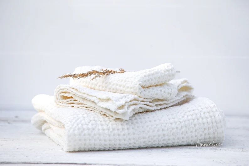 White linen waffle towel SET: hand face body linen towels. | Etsy | Etsy (AU)