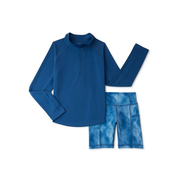 Athletic Works Girls Quarter Zip Pullover & Bike Short, 2-Piece Active Set, Sizes 4-18 & Plus - W... | Walmart (US)
