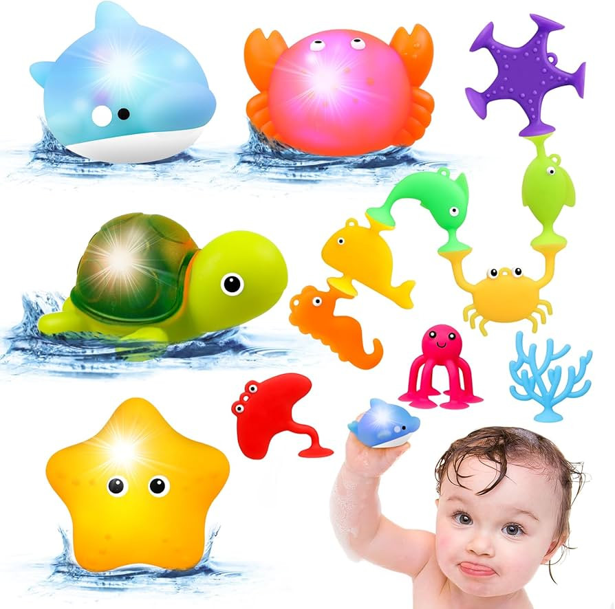 Baby Bath Toys for Kids Ages 1-3,Mold Free Silicone Suction Cup Toys for Toddlers 2-4,No Hole Lig... | Amazon (US)
