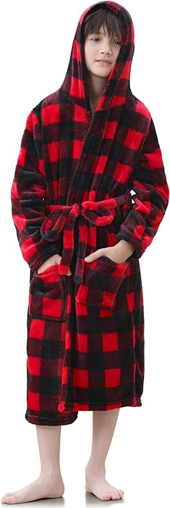 IHU Boys Fleece Robe, Kids Hooded Soft Fuzzy Robes Bathrobe Toddler Flannel Pajamas Sleepwear Spa... | Amazon (US)