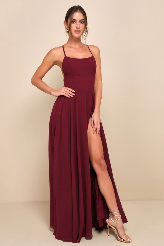 Dreamy Romance Burgundy Backless Maxi Dress | Lulus