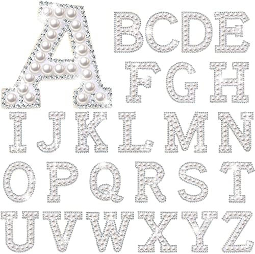 Amazon.com: 26 Piece Rhinestone Iron On Patch A-Z White Pearl Bling Rhinestone Letter Patch Glitt... | Amazon (US)