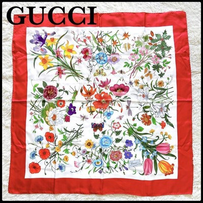 Gucci Vintage V.Accornero Red Floral Silk Scarf - Authentic Italian Design  | eBay | eBay UK