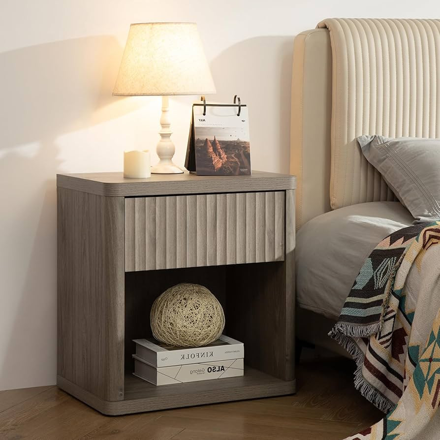 SICOTAS Night Stand Nightstand with Drawer Storage Fluted Bed Side Table End Table Large Modern W... | Amazon (US)