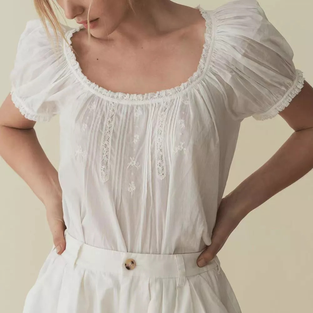 Doen Lace Blouse Top Round Neck Puff Sleeve Shirt Top for Women | eBay US