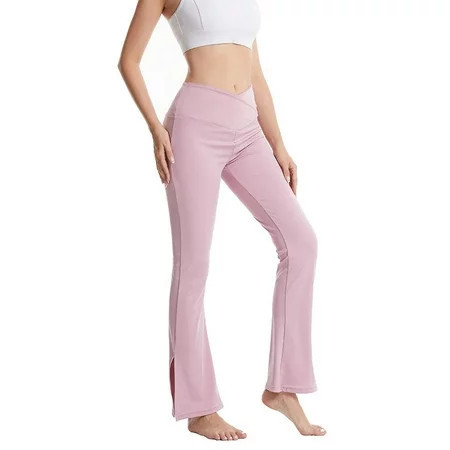 Pink Flare Yoga Pants for Women V Crossover High Waisted Flare Workout Pants | Walmart (US)