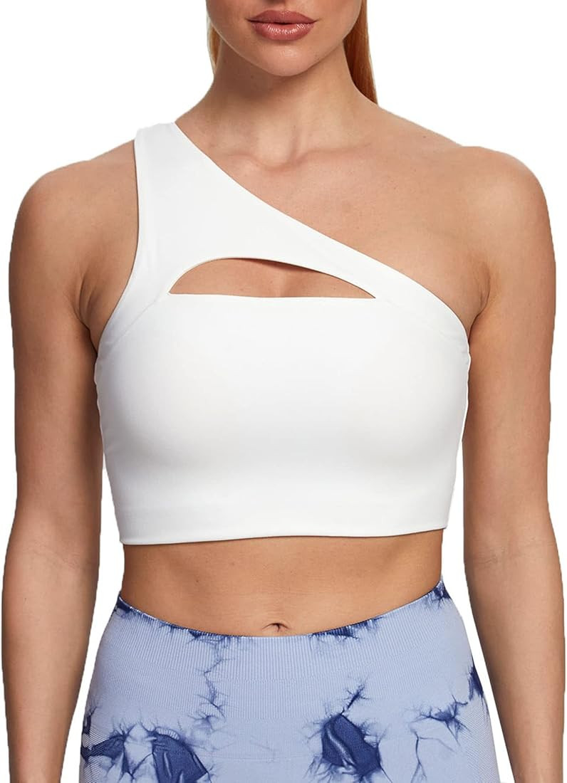 Aoxjox Women's Workout Sports Bras Fitness Gym Olivia Asymmetric One Shoulder Padded Bra Yoga Cro... | Amazon (US)