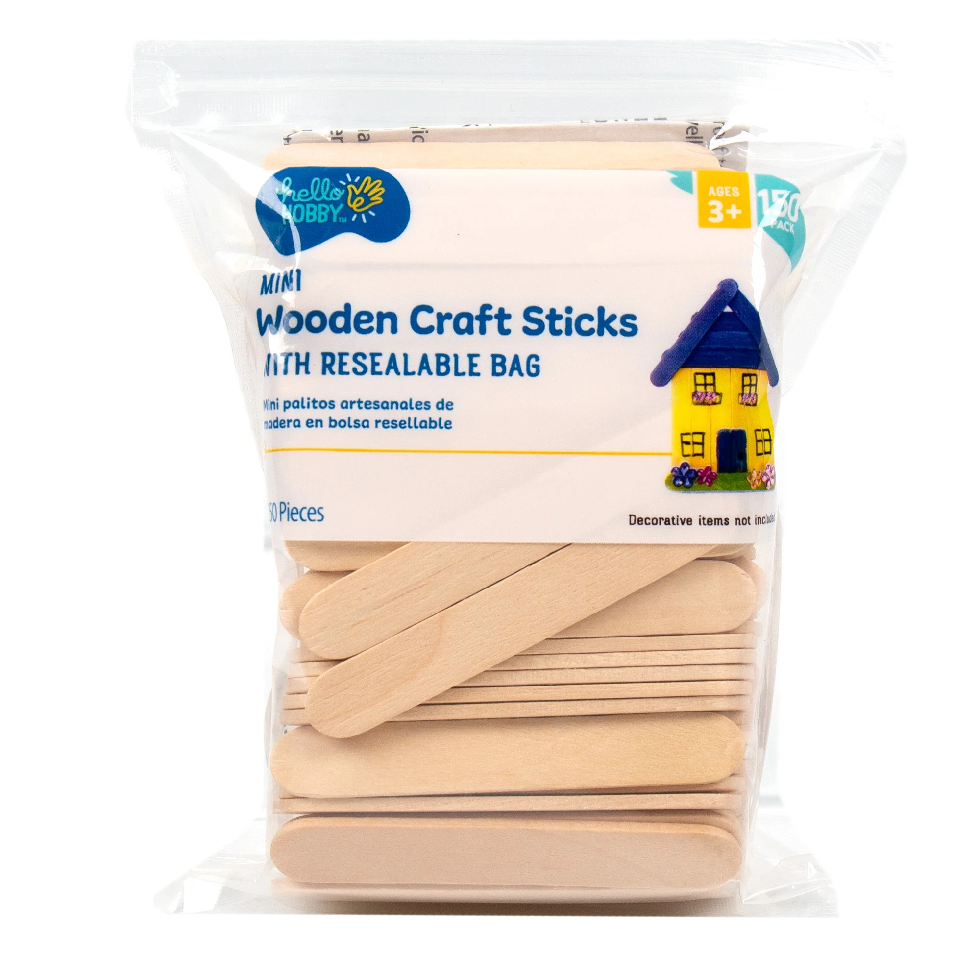 Hello Hobby Mini Wood Craft Sticks with Resealable Bag, 150-Pack | Walmart (US)