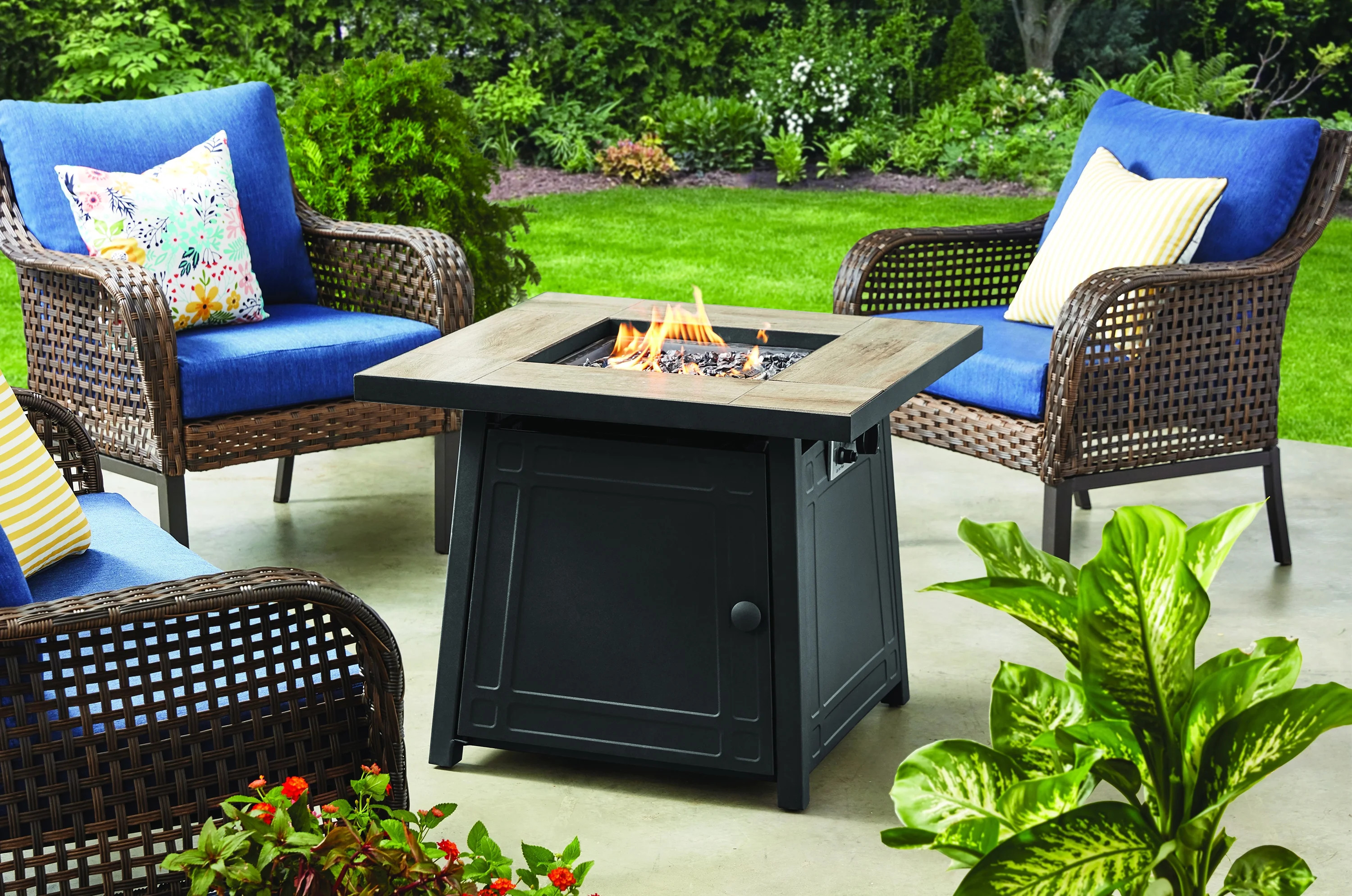 Mainstays 30" Square Ceramic Tiletop Outdoor Gas Fire Pit Table | Walmart (US)