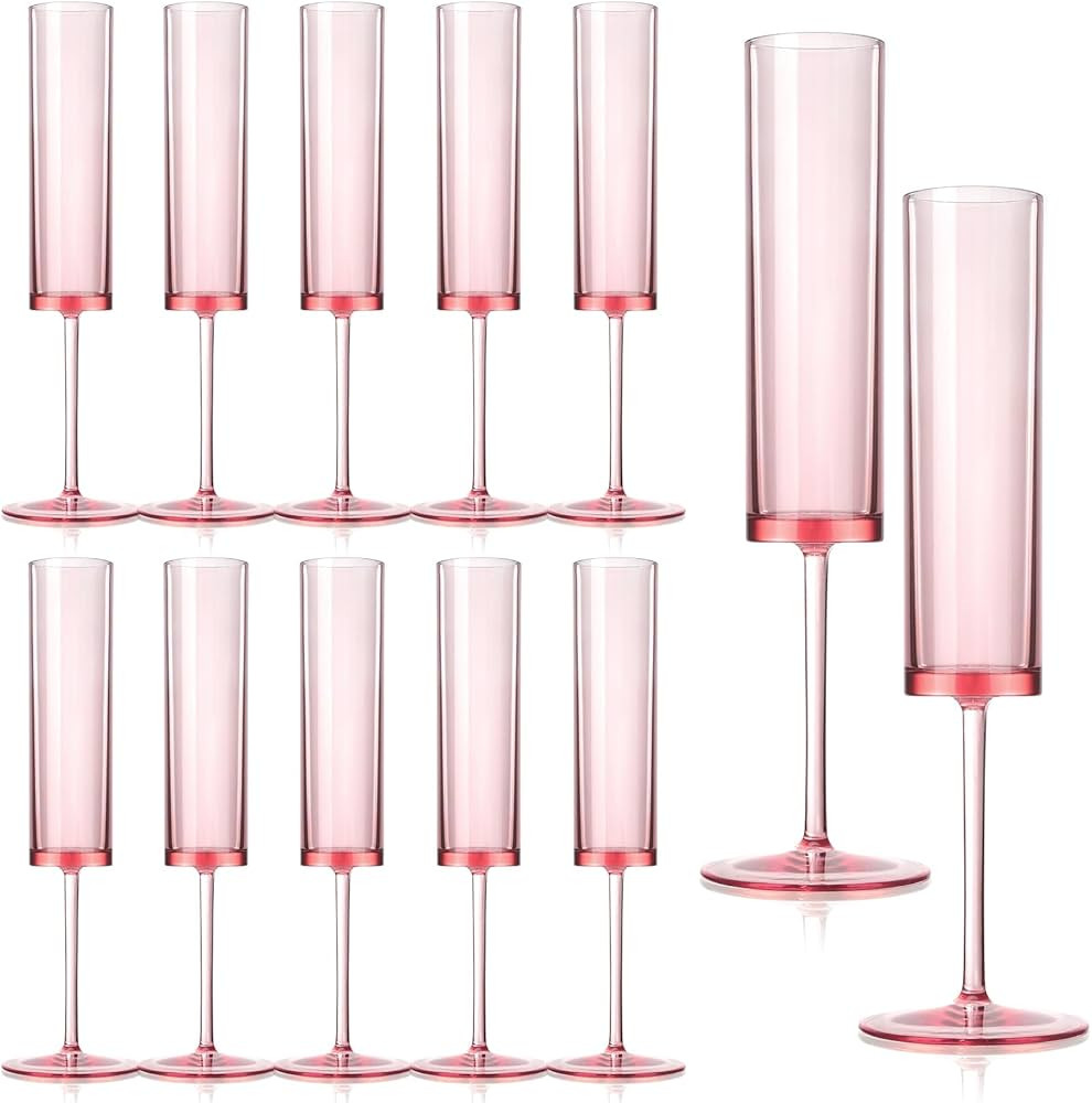 12 Pieces Pink Champagne Flutes 6 OZ Acrylic Reusable Wedding Toasting Glasses Stemmed Coupes Squ... | Amazon (US)