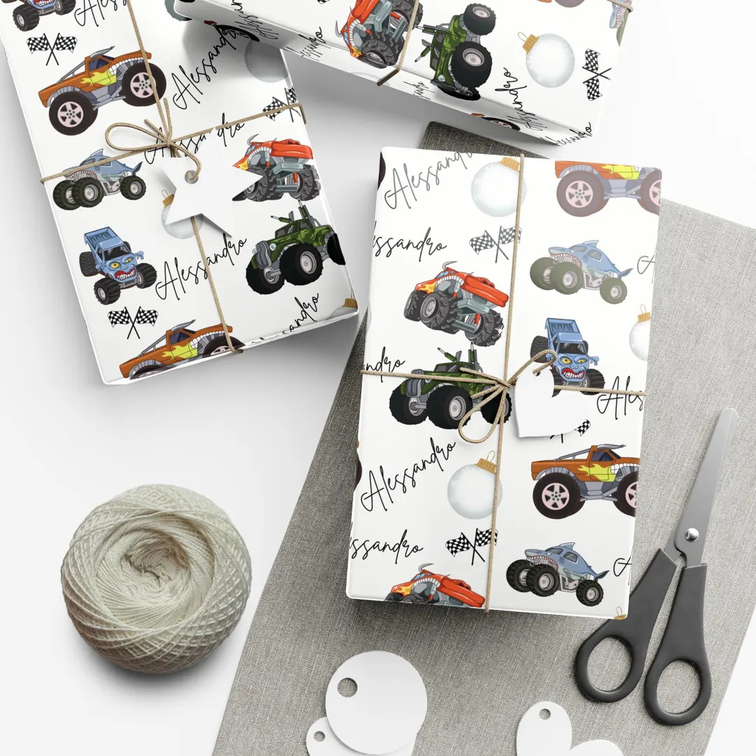 Monster Truck Wrapping Papers, Personalized Gift Wrap for Kids, Boys Birthday Present, Custom Par... | Etsy (US)