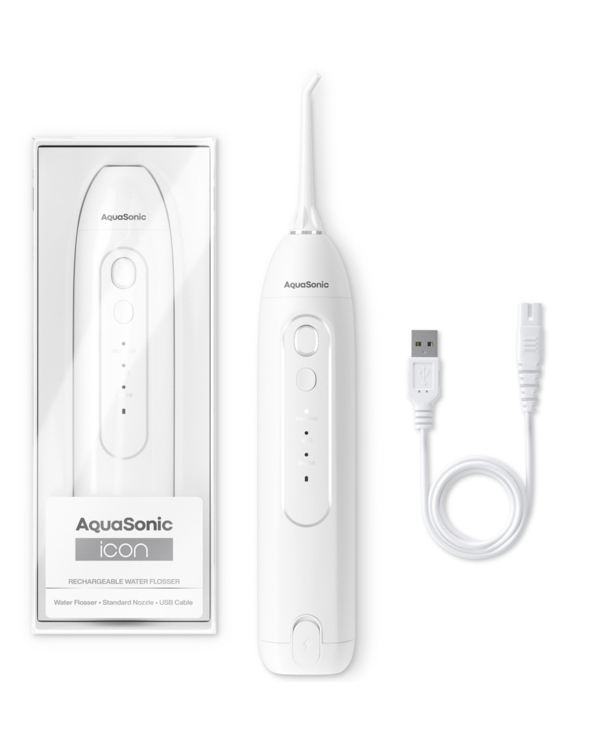 AquaSonic Icon Electric Water Flosser - Rechargeable, Included Jet Tip, Charging Cord, Home & Travel Use (White) - White | Macy's