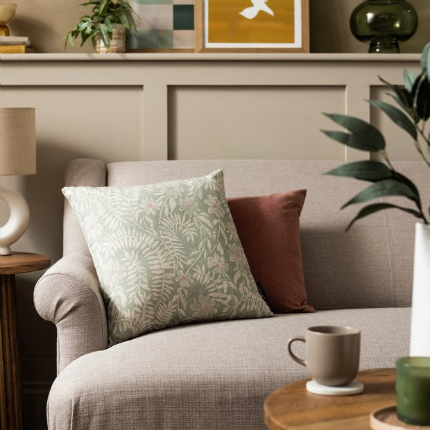 Habitat Cotton Floral Print Cushion - Cream & Green -43x43cm | Habitat UK