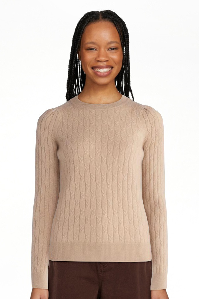 Free Assembly Women's and Women's Plus Cashmere Cable Knit Sweater with Puff Sleeves, Midweight, ... | Walmart (US)