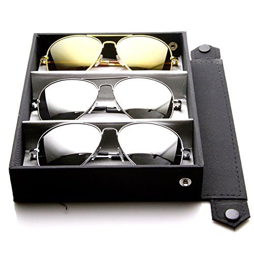zeroUV - Premium Mirrored Aviator Top Gun Sunglasses w/ Spring Loaded Temples (Deluxe 3-Pack | Silve | Amazon (US)