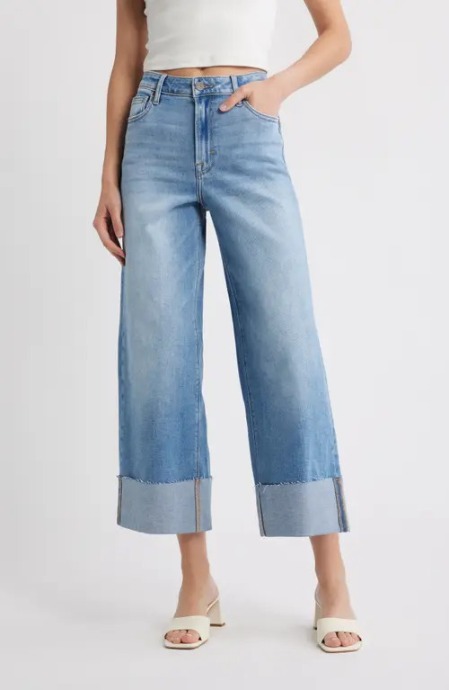 HIDDEN JEANS Cuffed High Waist Ankle Wide Leg Jeans in Med.wash at Nordstrom, Size 25 | Nordstrom