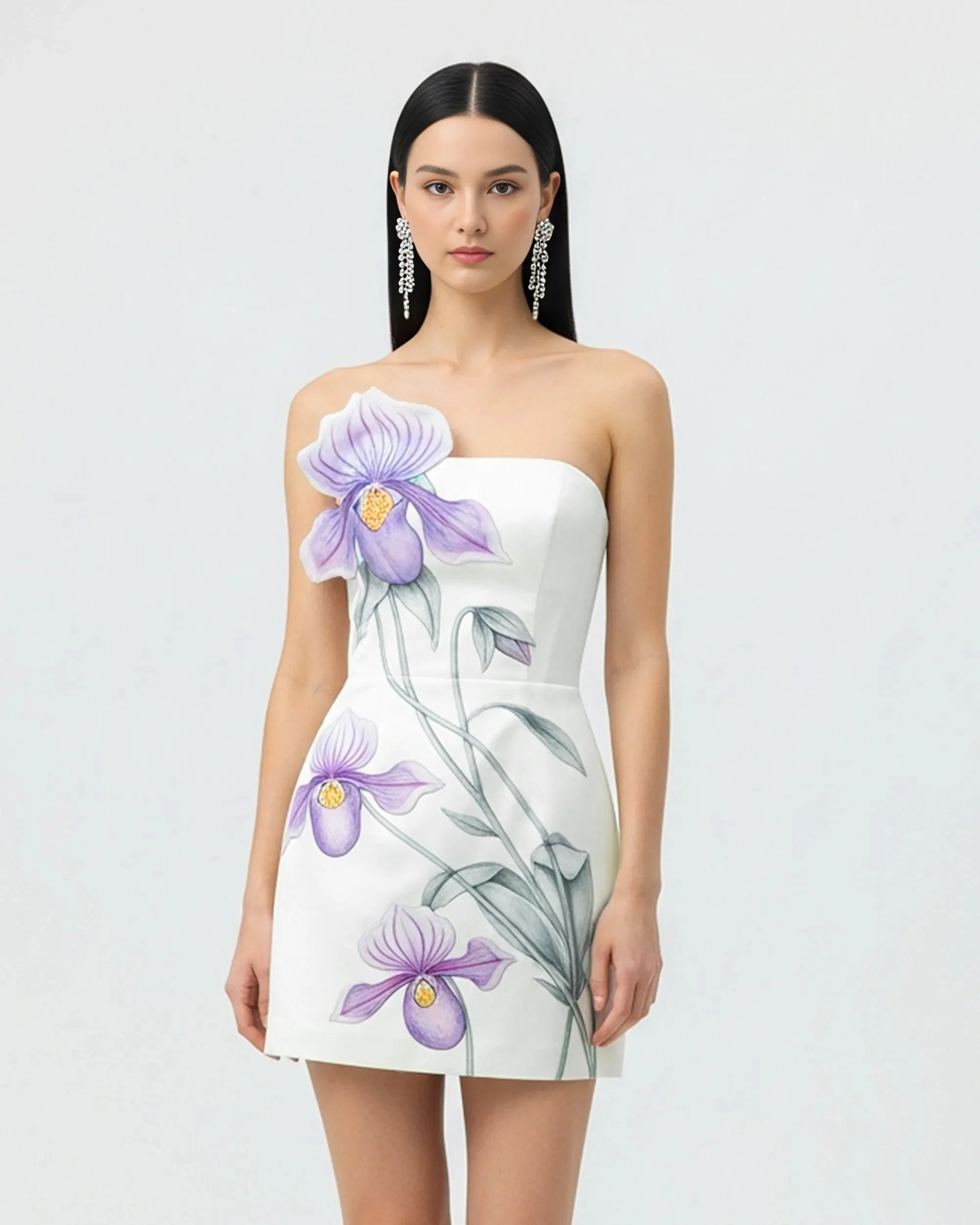 Slipper Orchid Appliqué Mini Dress - White | JW PEI US