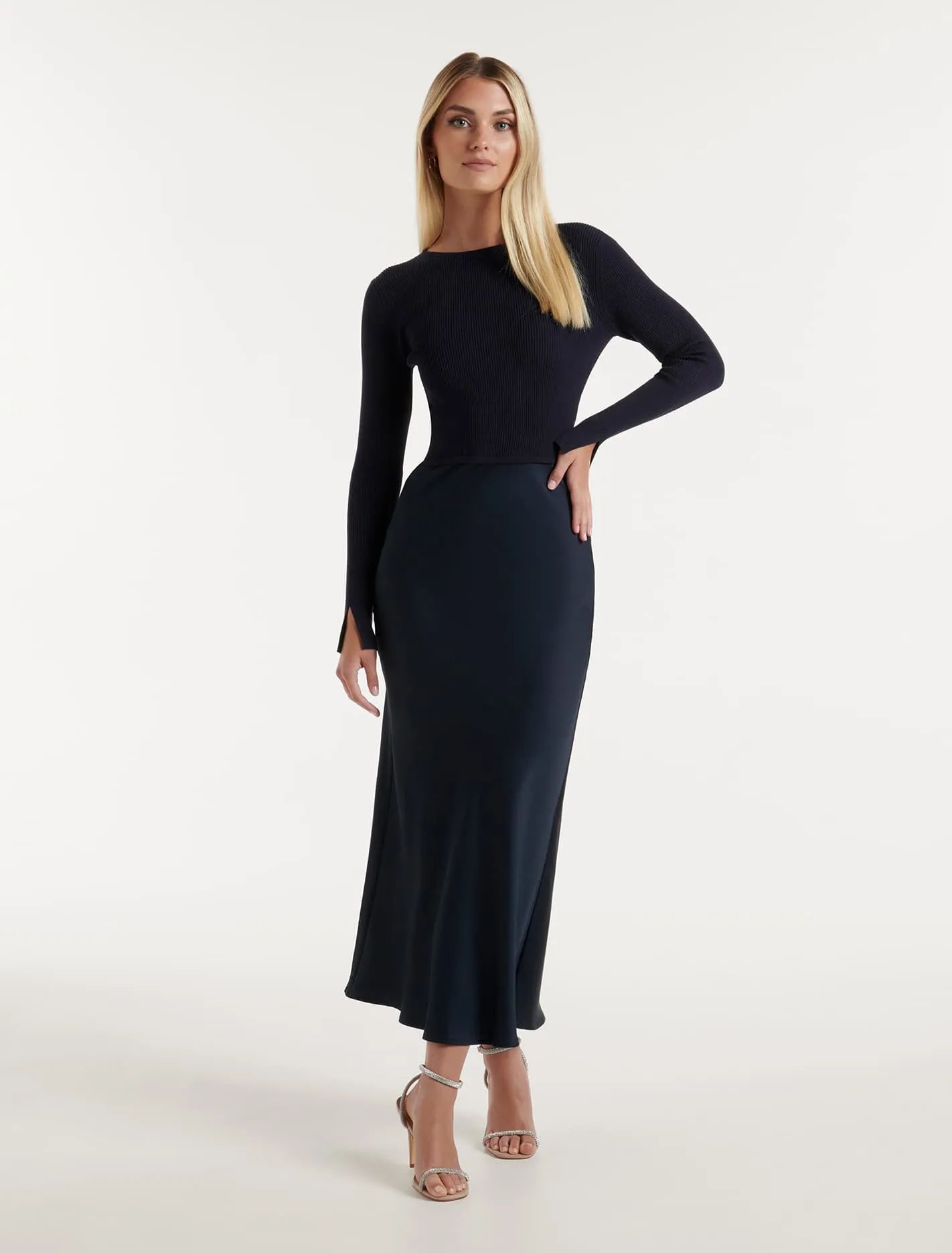 Alicia Long Sleeve Mixed-Knit Dress | Forever New (UK & IE)