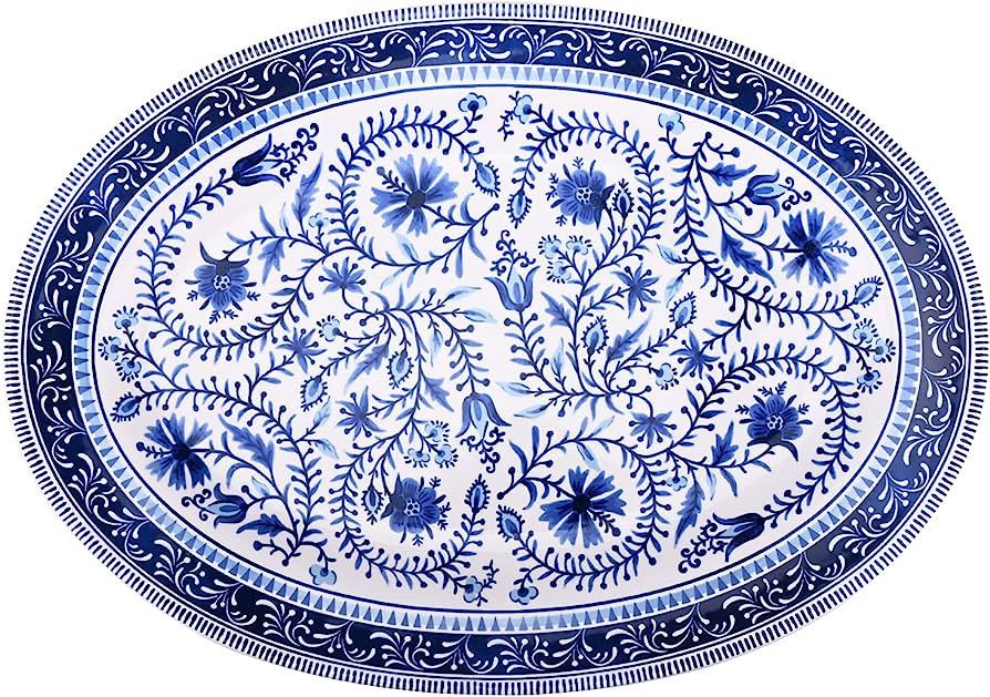 Sonemone Blue Marrakesh Tile Floral Serving Platter, 14 Inch Oval Serving Platter, Ceramic Party ... | Amazon (US)