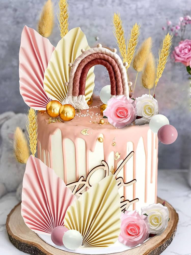 Boho Cake Decoration Rose Cake Decoration Boho Birthday Party Supplies Palm Leaves Cake Decoratio... | Amazon (CA)