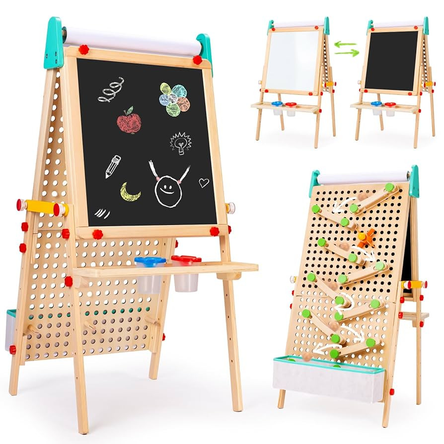 Wingyz 4-in-1 Adjustable Kids Art Easel with Magnetic Whiteboard & Chalkboard - Wooden Drawing Bo... | Amazon (US)