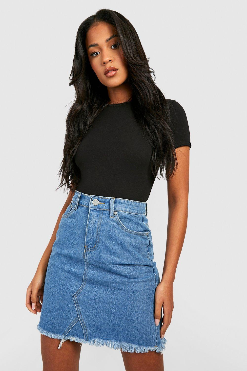 Womens Tall Frayed Hem Denim Mini Skirt - Blue - 14 | Boohoo.com (US & CA)