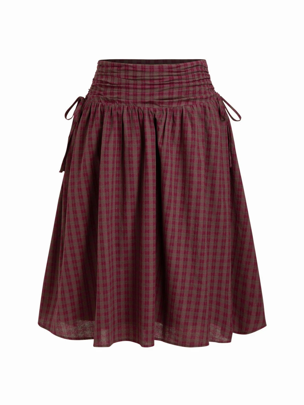 Cotton Mid Rise Plaid Bowknot Ruched Maxi Skirt Curve & Plus | Cider