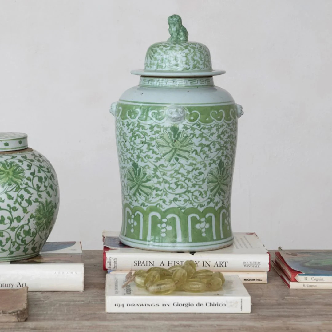 Ginger Jar with Floral Pattern & Foo Dog | The Horseshoe Crab