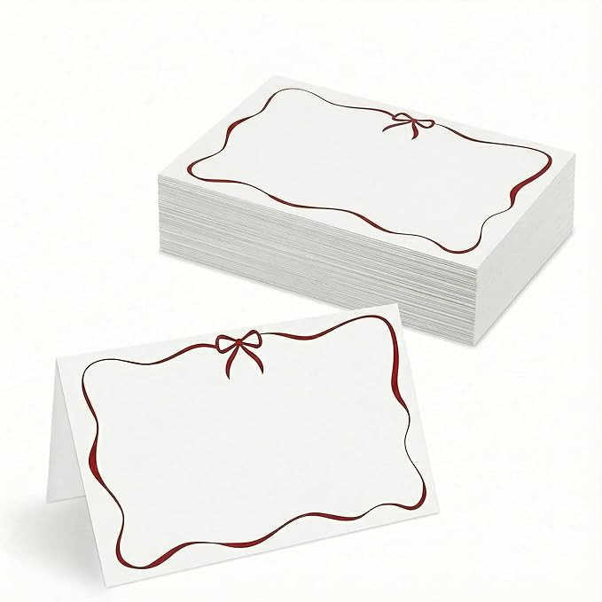 25Pcs Place Cards Red Bow Wave Border for Table Setting Blank Name Card for Seating Placecards Ba... | Amazon (US)