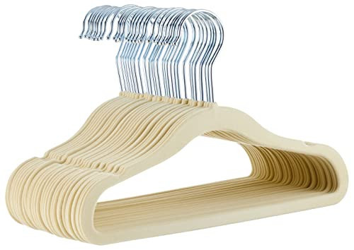 Amazon Basics Kids Velvet, Non-Slip Clothes Hangers (Baby/Toddler), 11.6 inches (for Baby Clothes), Pack of 30, Beige | Amazon (US)