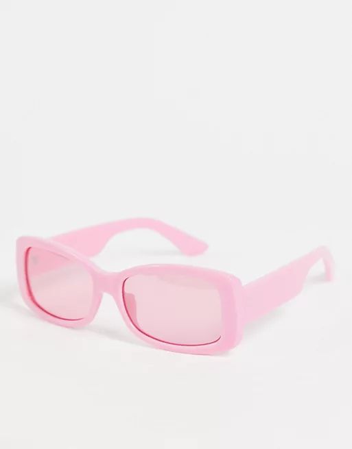 ASOS DESIGN recycled frame wrap mid square sunglasses in hot pink | ASOS (Global)