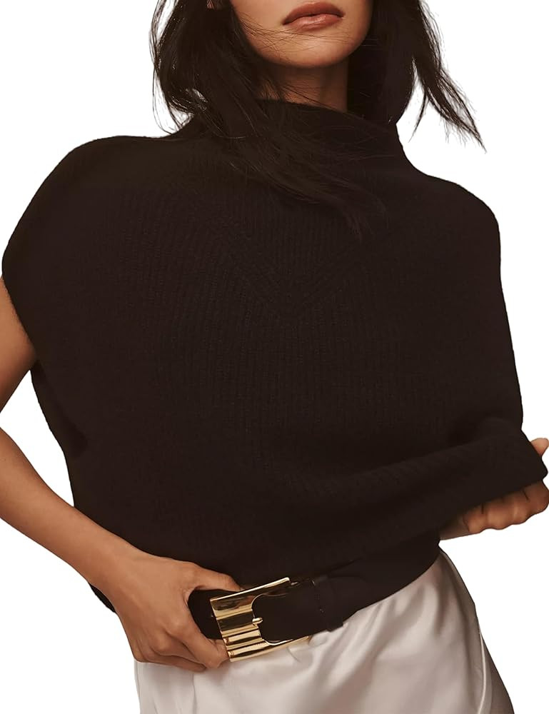 Women Oversized Ribbed Sweater Vest Mock Neck Sleeveless Sweater Pullover Casual Knit Tank Top | Amazon (US)