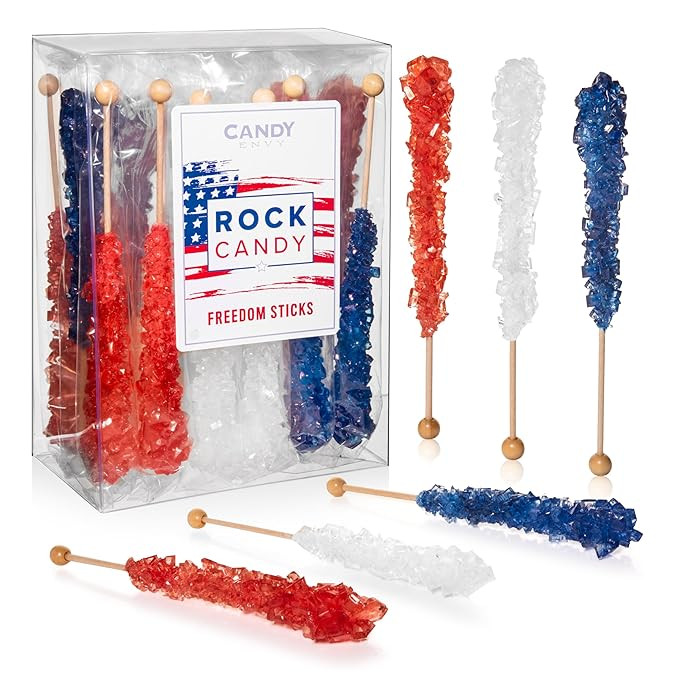 Candy Envy - USA Freedom Rock Candy Sugar Sticks - 18CT. Indiv. Wrapped - Red, White, & Navy Blue | Amazon (US)