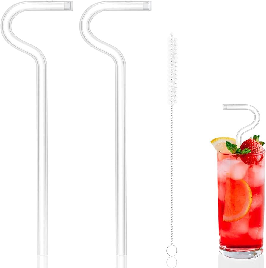 Anti Wrinkle Straw 2pcs, Reusable Glass Straw for Stanley Cup, Anti Wrinkle Drinking Straw Curved... | Amazon (US)