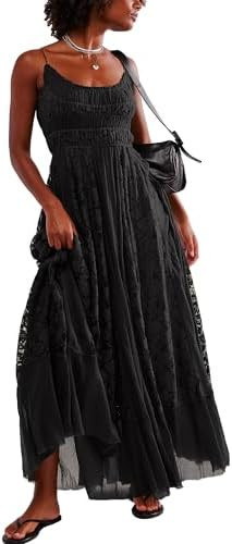 Gacaky Summer Dress for Women Casual Lace Floral Embroidered Bohemian Maxi Dress Flowy A Line Bea... | Amazon (US)