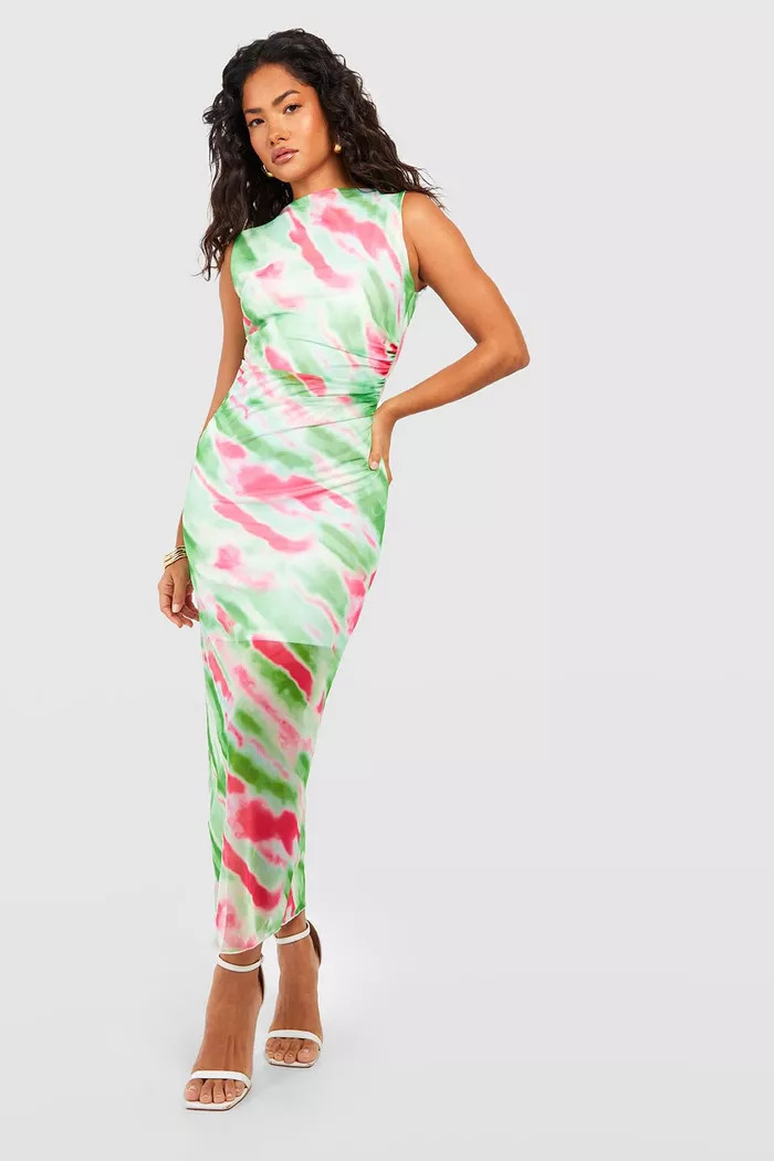 Abstract Mesh Ruched Midaxi Dress | Boohoo.com (UK & IE)