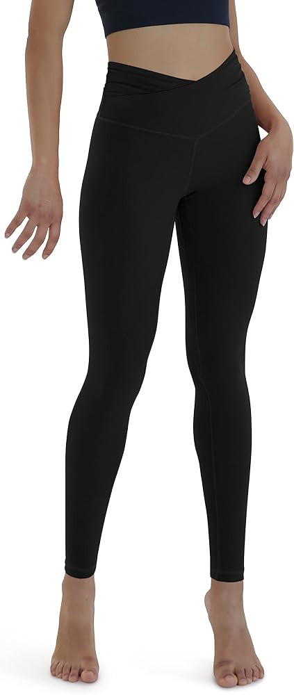 ODODOS Women's Cross Waist Yoga Leggings with Inner Pocket, Sports Gym Workout Running Pants -Inseam | Amazon (US)