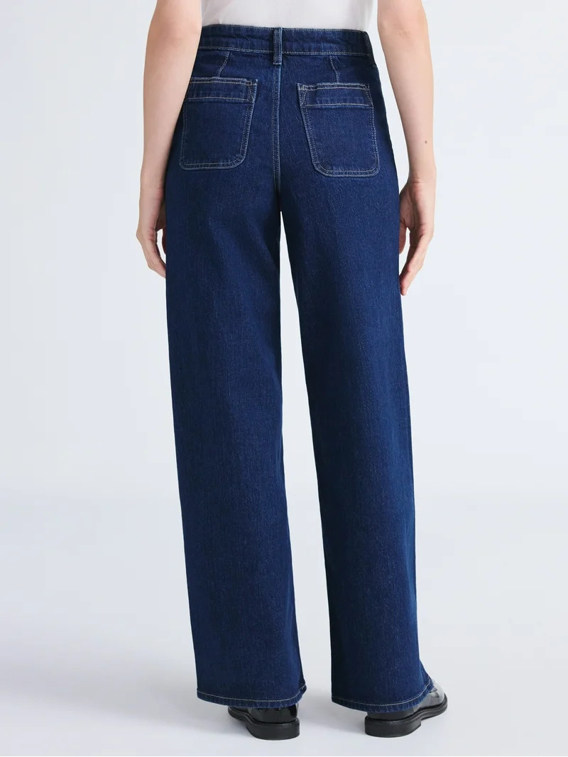 Free Assembly Women's and Women's Plus Wide Leg Jeans with Patch Pockets, 30", 32", and 34" Insea... | Walmart (US)