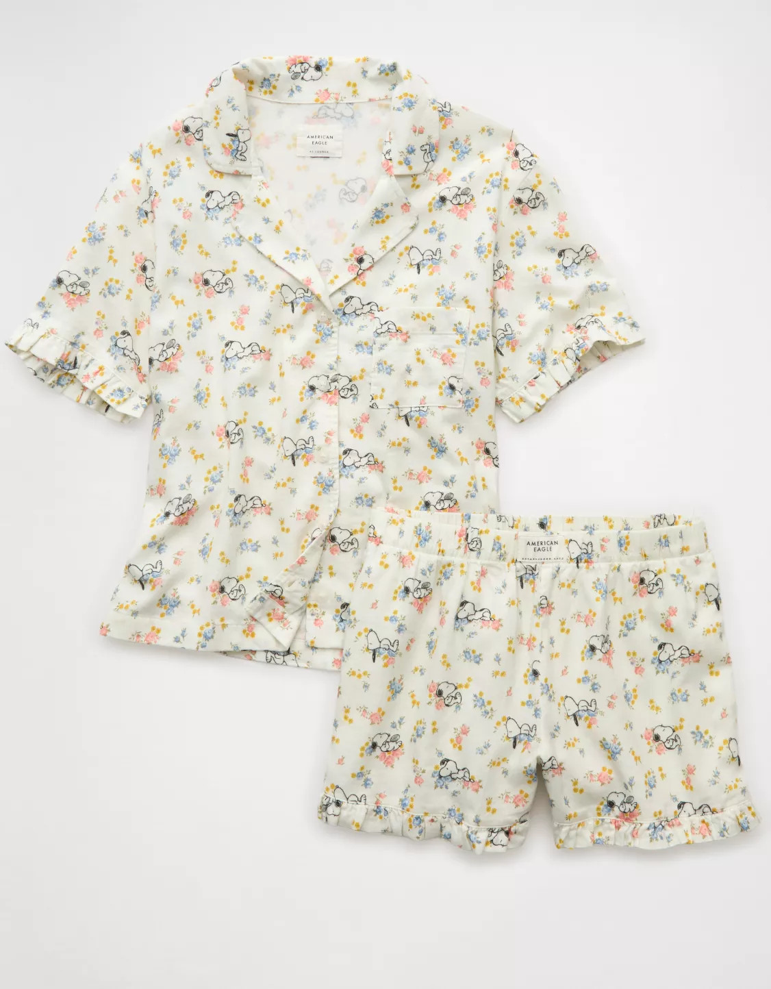 AE Snoopy Ruffled Flannel PJ Set | American Eagle Outfitters (US & CA)
