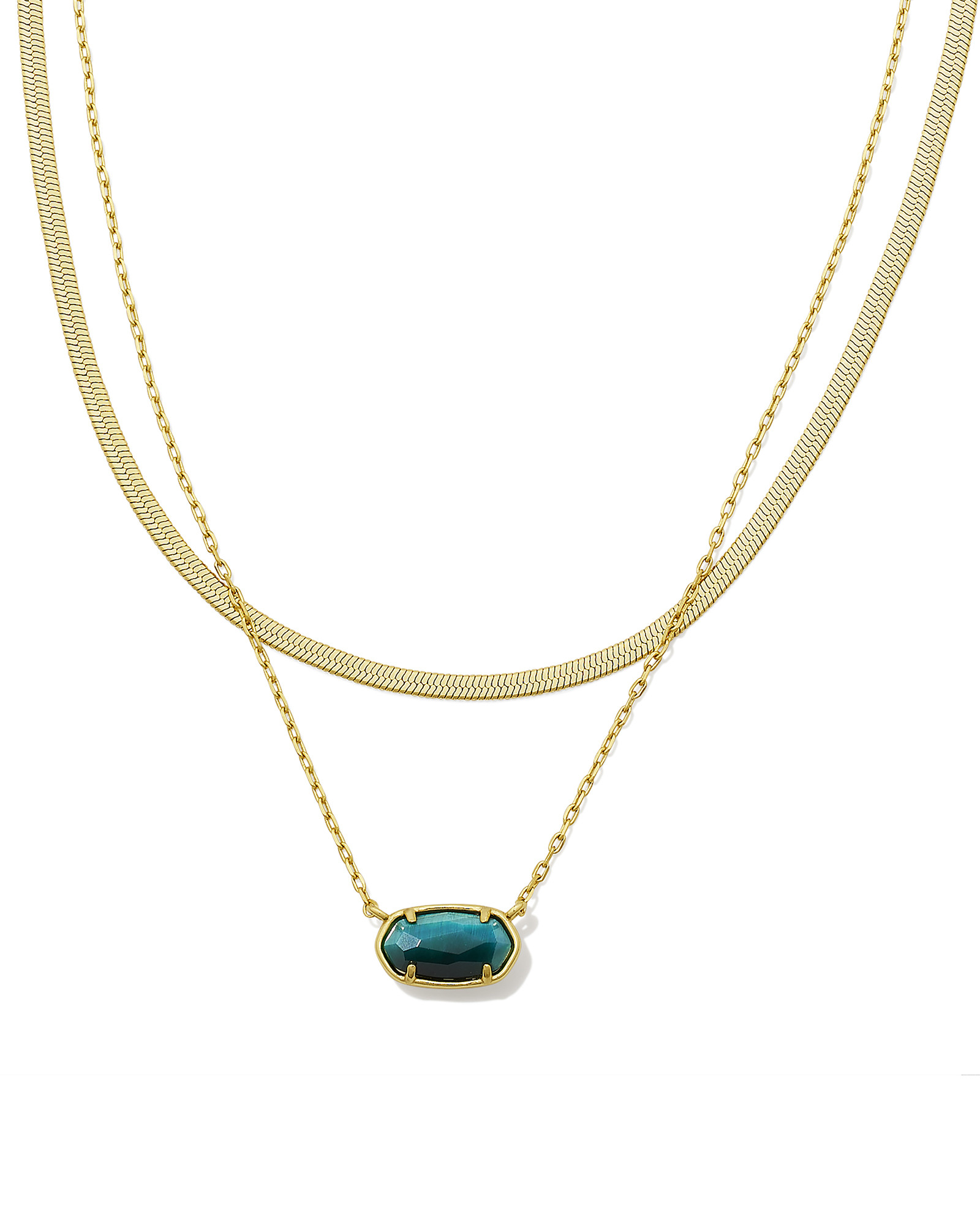 Grayson Herringbone Gold Multi Strand Necklace in Teal Tiger's Eye | Kendra Scott | Kendra Scott