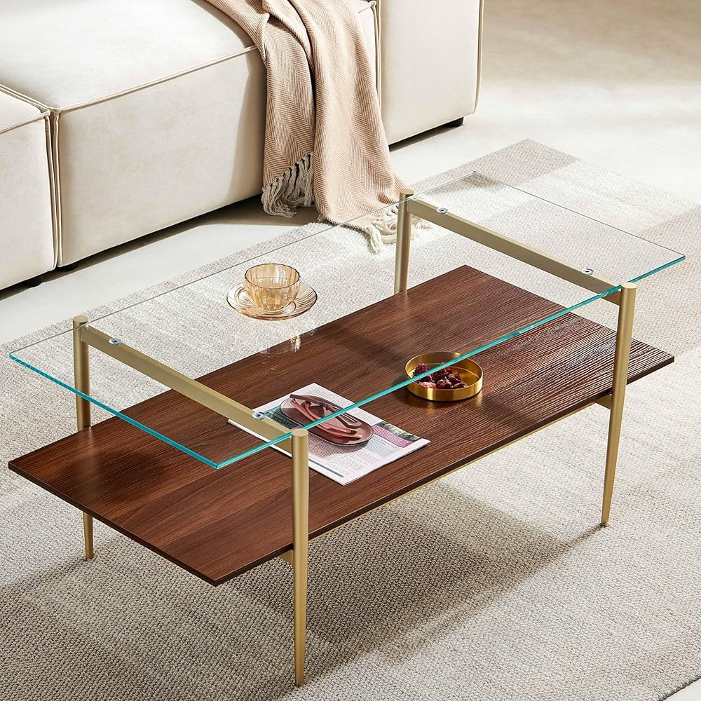 Amazon.com: Saint Mossi Tadio Glass Coffee Table, Clear Double Layer Glass Coffee Table for Livin... | Amazon (US)