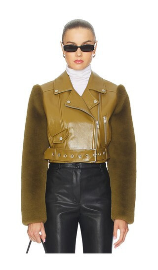 Camila Coelho Florencia Moto Jacket in Olive. - size XS | Revolve Clothing (Global)