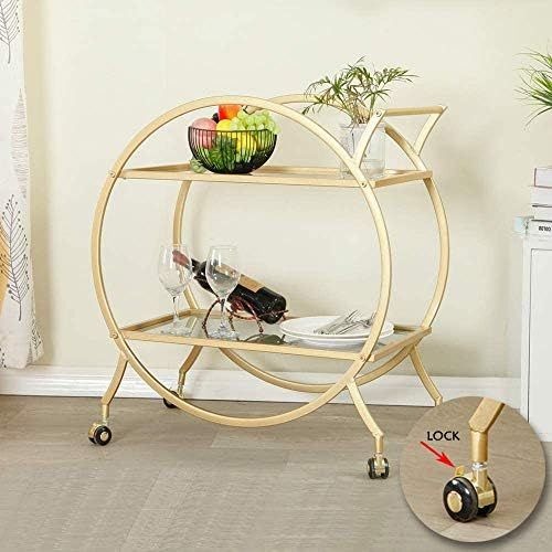 Bar Cart with 2 Mirrored Shelves, Modern Metal Bar Serving Cart with Locking Caster Wheels and Ha... | Amazon (US)